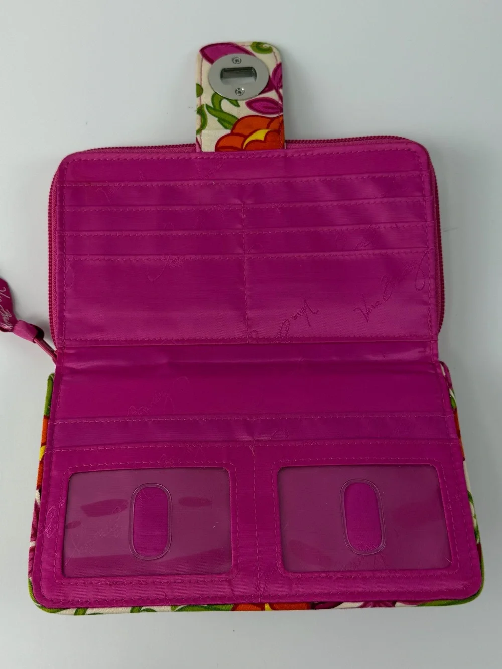 Vera Bradley Wallet Womens Pink Orange Floral Zip Turn Lock Lilli Bell Retired